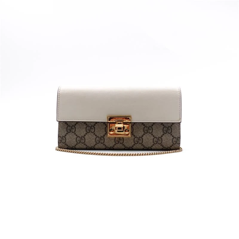 99新 GUCCI/古驰 老花拼米白金扣手提钱包/T_ZY0000391834