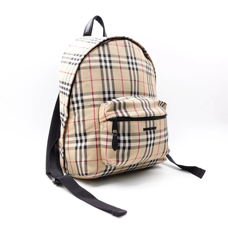 95新 BURBERRY/博柏利 卡其格纹拼黑尼龙双肩包/T_ZY0000373217
