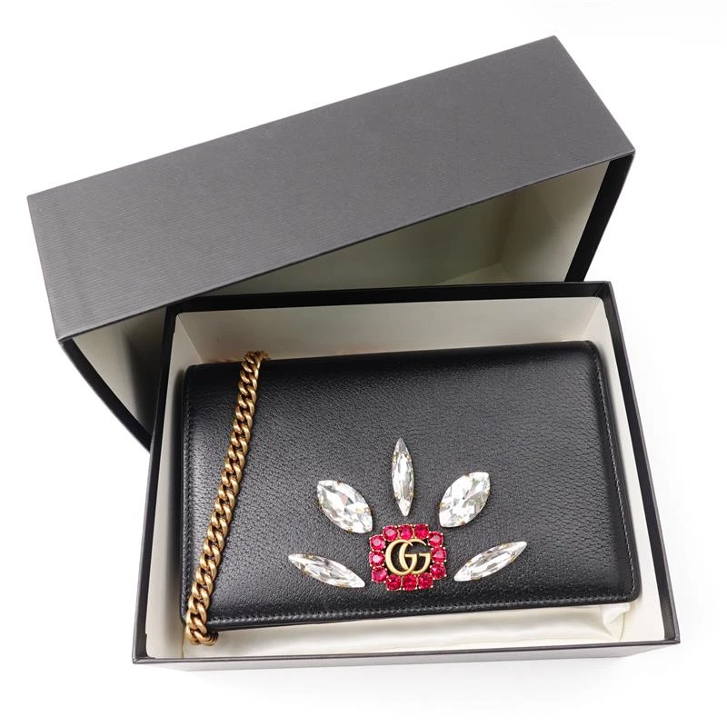 99新 GUCCI/古驰 古驰 黑色双G水晶花瓣链条包H_ZY0000383308