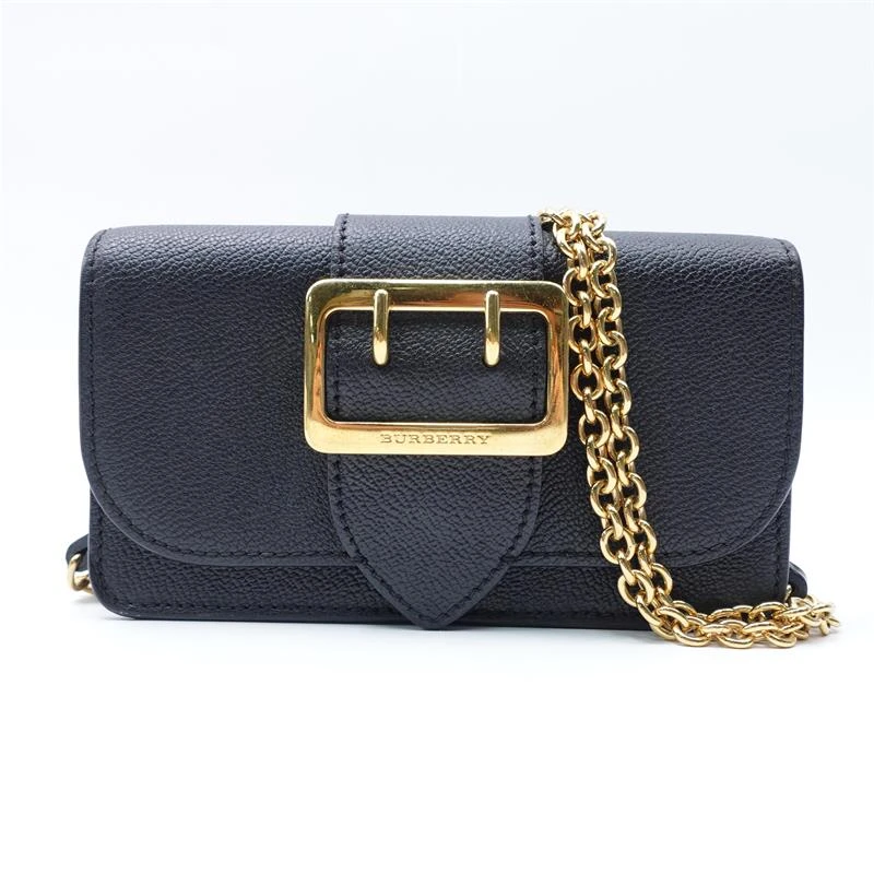 95新 BURBERRY/博柏利 黑色牛皮金扣链条包T_ZY0000381193