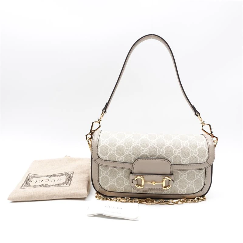 99新 GUCCI/古驰 燕麦色双G老花马衔扣单肩包T_ZY0000248933