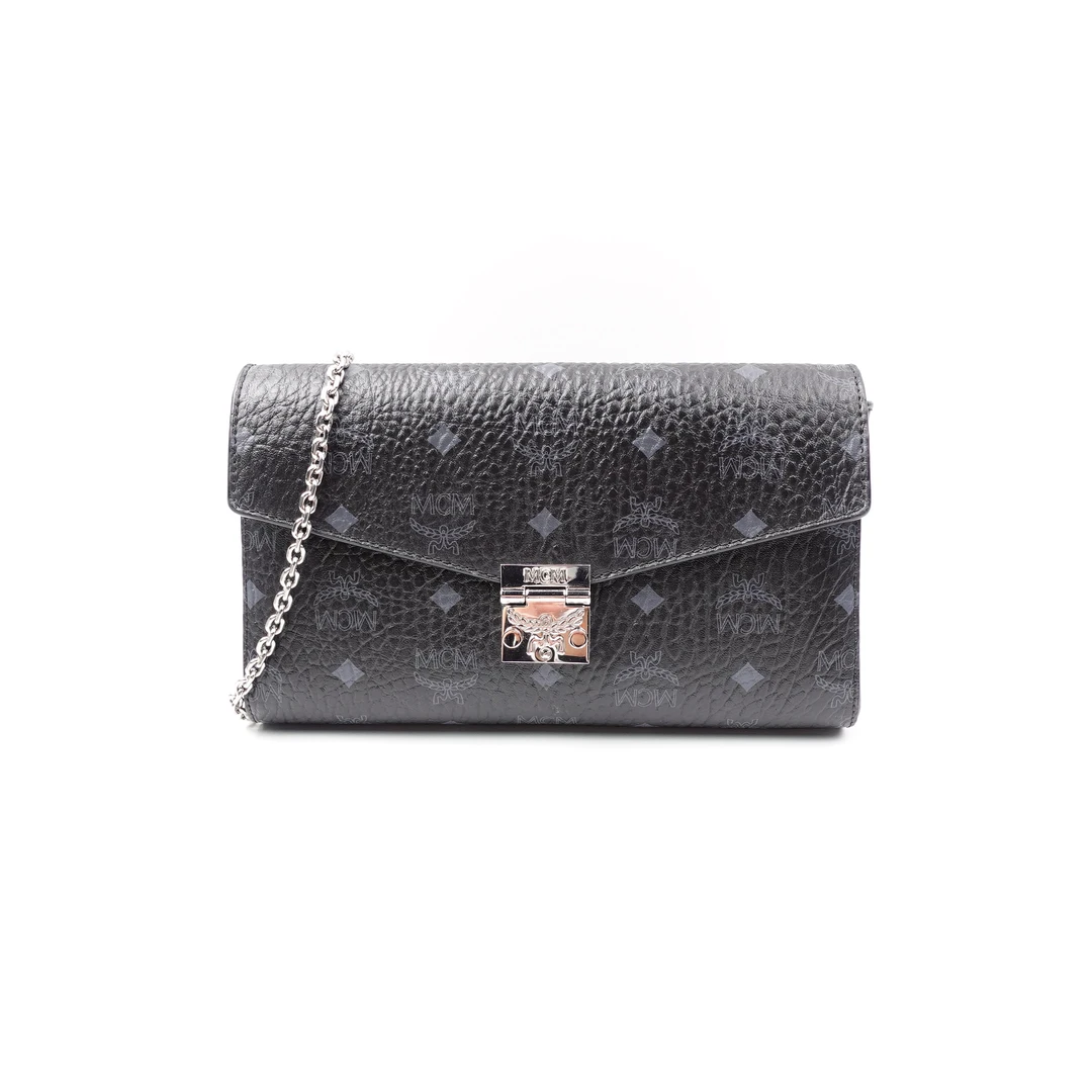 95新 MCM 黑色中号信封链条包/CLKJMJY00280