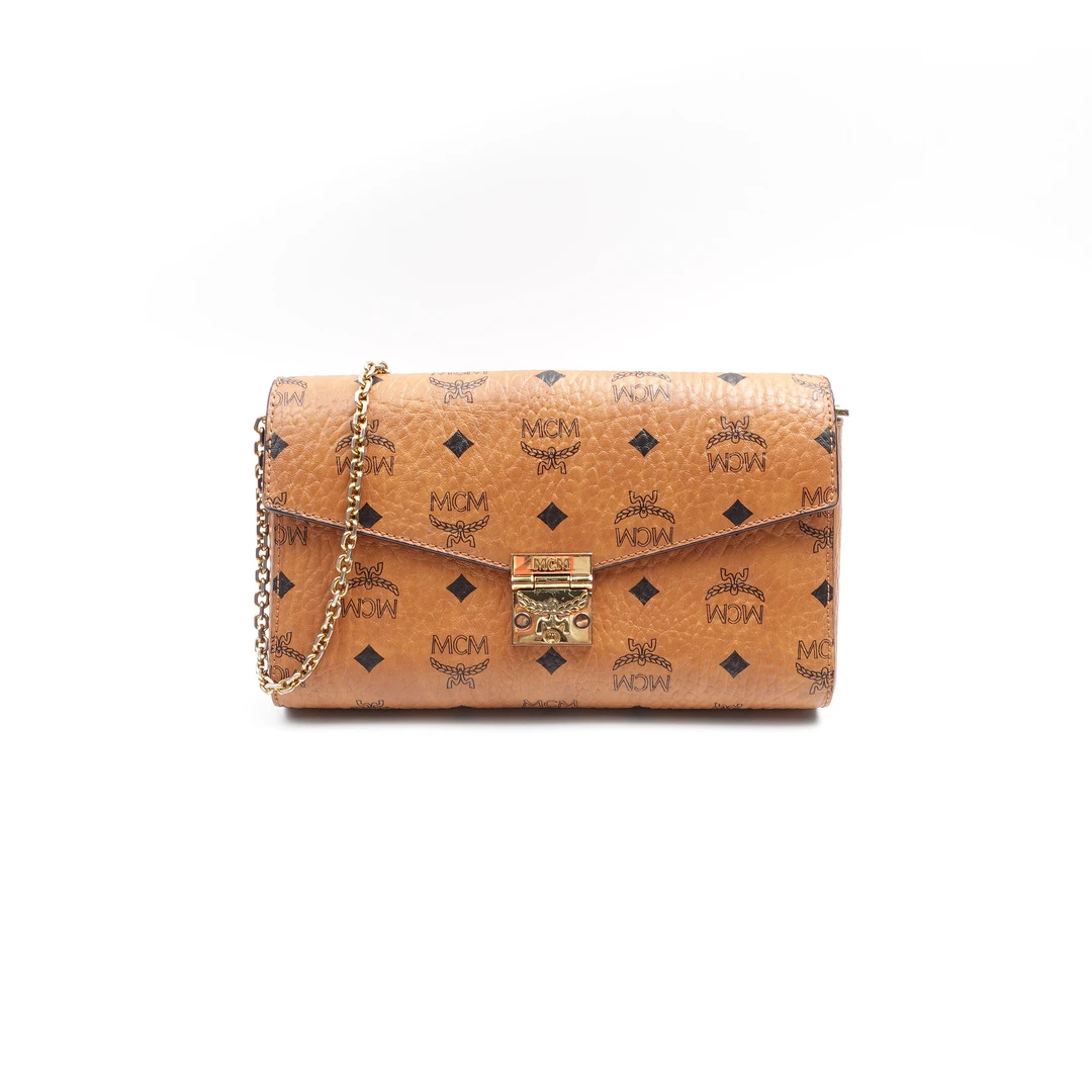 95新 MCM 干邑色中号信封链条包/ldbjmxm0008