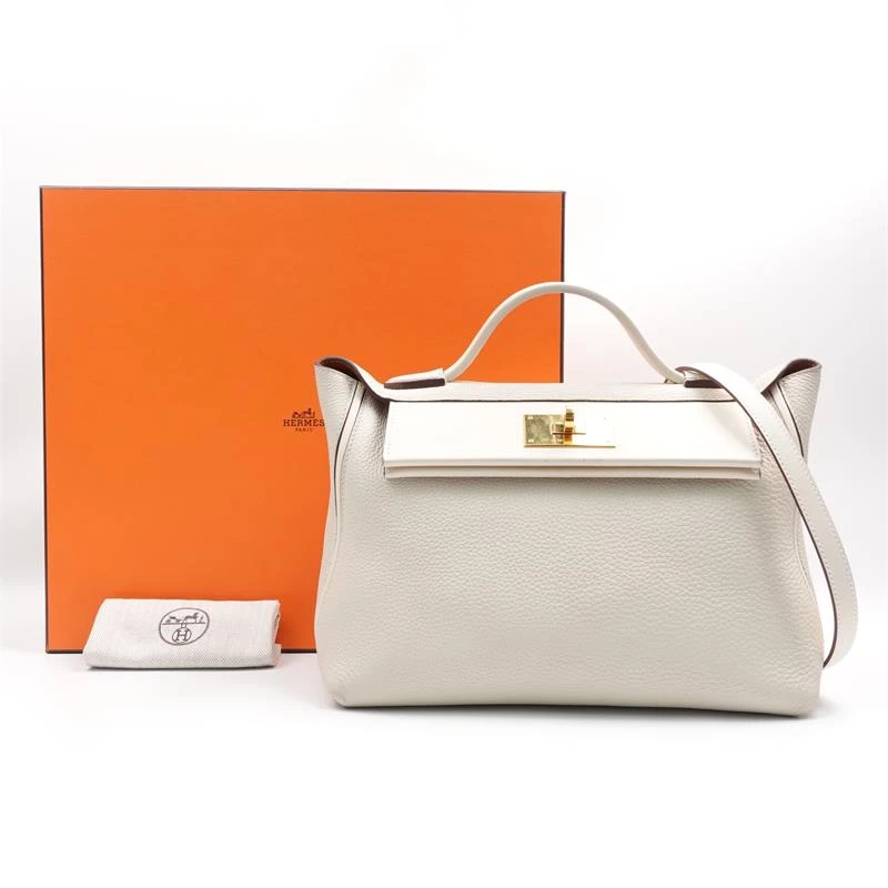 95新 Hermes/爱马仕 KELLY2424米白色手提单肩包/T_ZY0000329993
