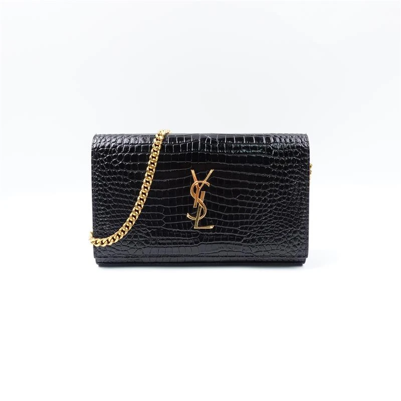 99新 YSL/圣罗兰 Kate黑色鳄鱼压纹链条包H_ZY0000367425