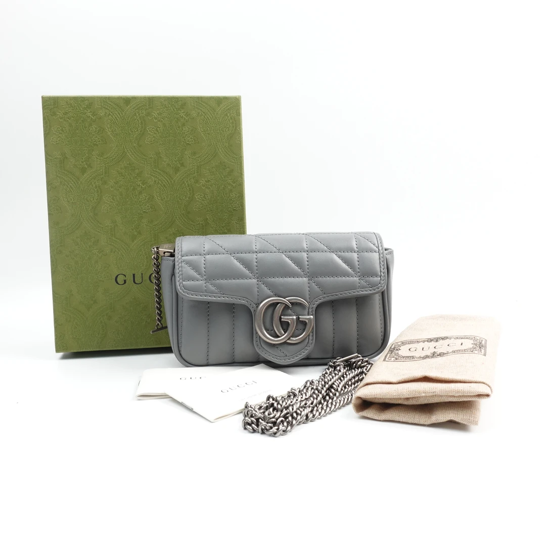 95新 GUCCI/古驰 银灰色马蒙MINI链条包/ TJYG-00046