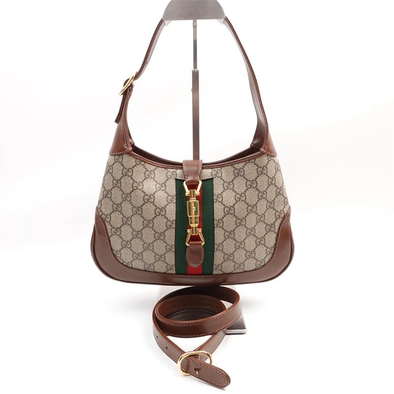 95新 GUCCI/古驰 棕色拼红绿条手提单肩包T_ZY0000325111