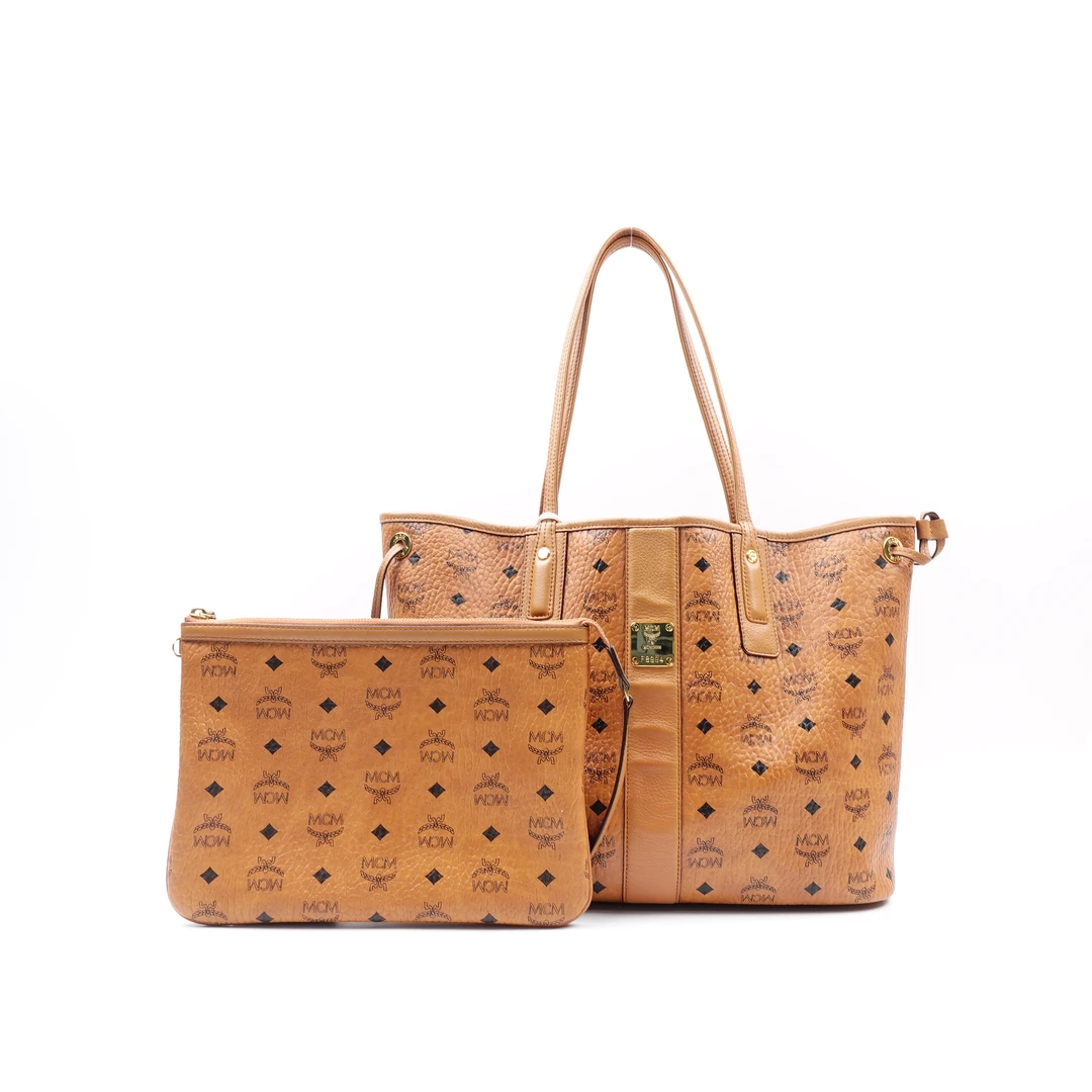 99新 MCM 干邑色中号子母托特包/WWKJMWXN00782