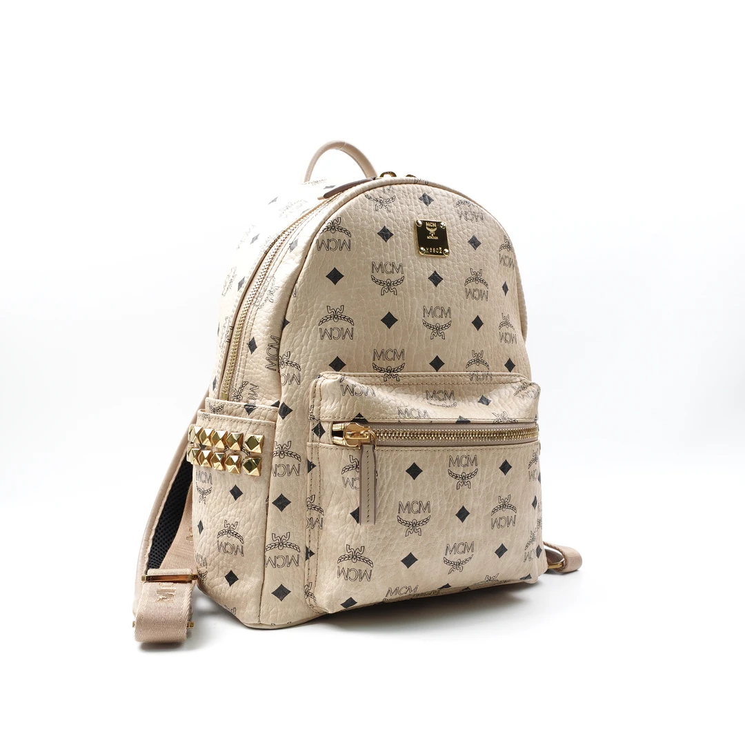 全新未使用 MCM 米色小号双肩包/CLKJMJY00243