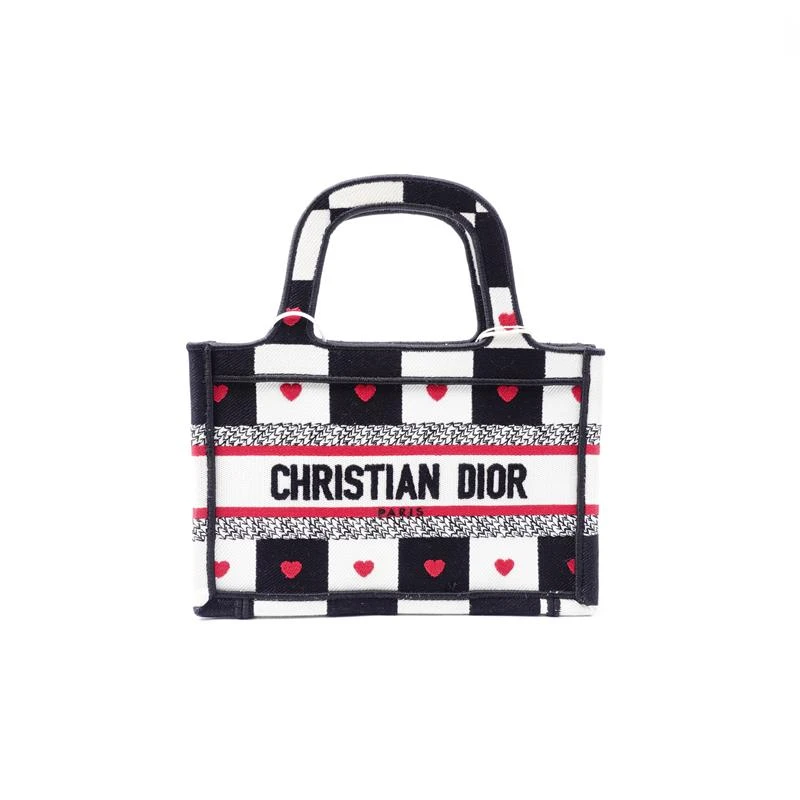99新 DIOR/迪奥 Book Tote黑白格爱心手提包/H_ZY0000375316