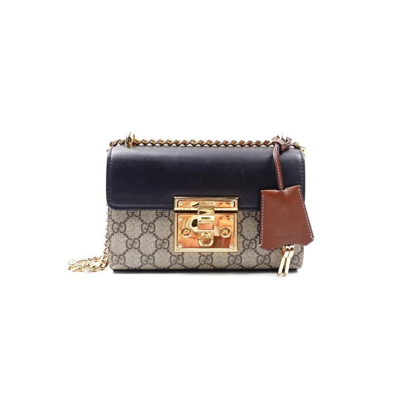 95新 GUCCI/古驰 Padlock 老花拼黑金扣链条包H_ZY0000391793
