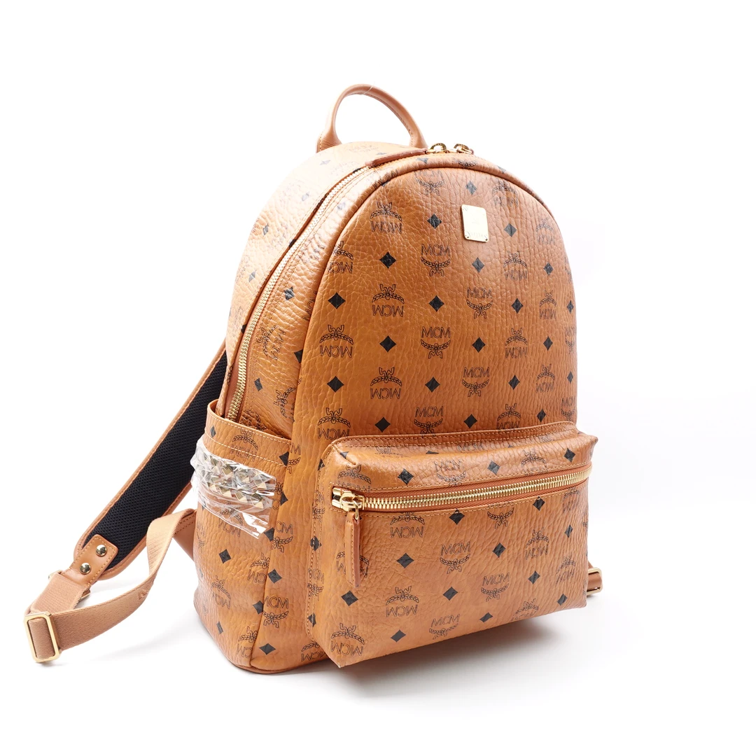 99新 MCM MCM中号干邑色双肩包/CLKJMJY00491