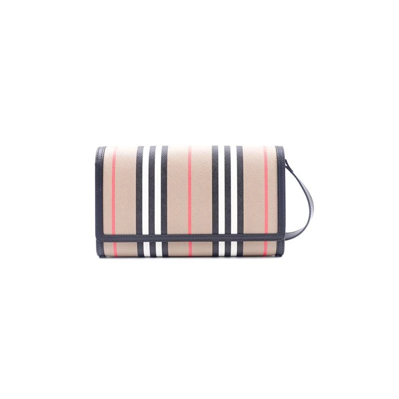 99新 BURBERRY/博柏利 卡其拼黑白红条纹单肩包T_ZY0000391797