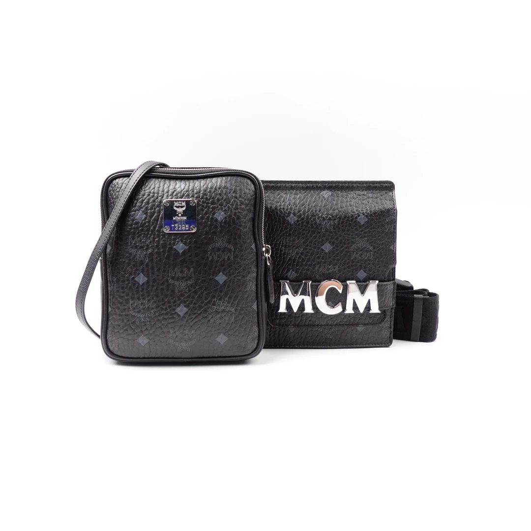95新 MCM 黑色子母二合一肩腰包/WKJMWXN00477