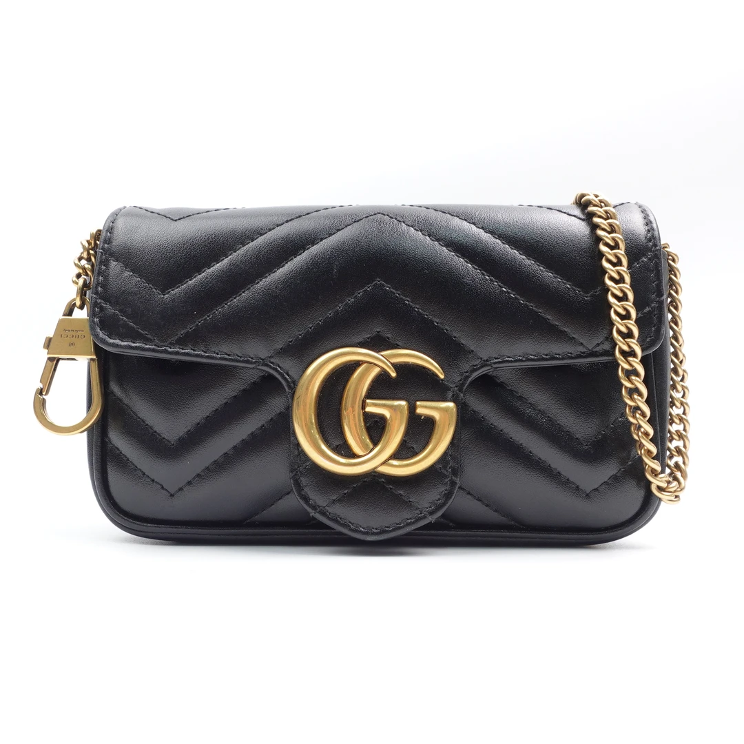 95新 GUCCI/古驰 黑金马蒙链条单肩包TJWWW00221
