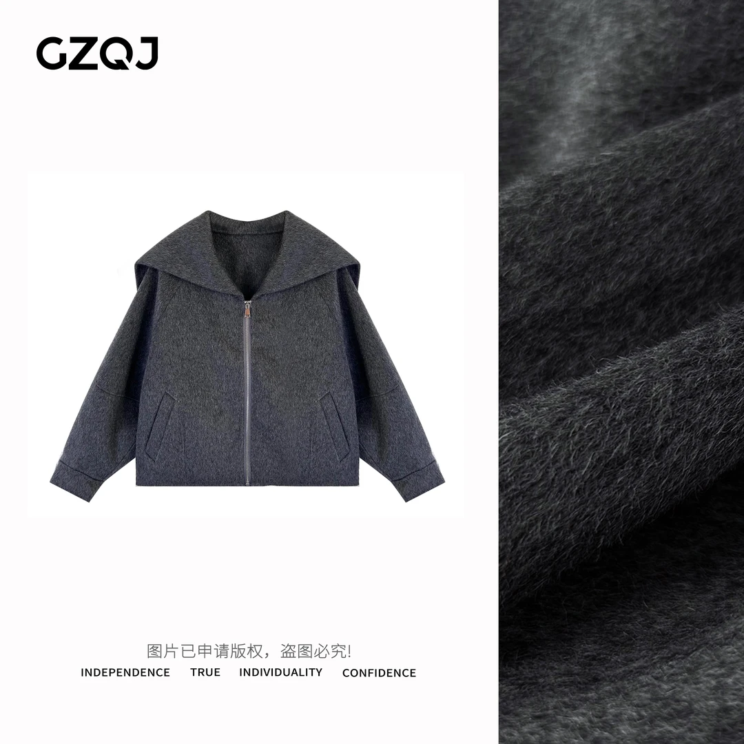 GZQJ【伦敦街头】时尚大翻领气质显瘦毛呢大衣女秋冬96014