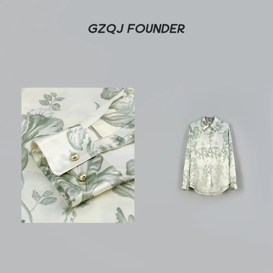 GZQJ【薄荷夏天】 100醋酸 设计时尚百搭碎花长袖衬衫 9579