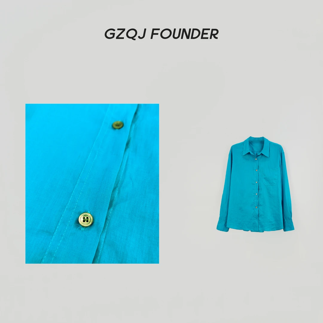 GZQJ【蓝精灵】小众休闲气质长袖宽松苎麻防晒衬衫女上衣754