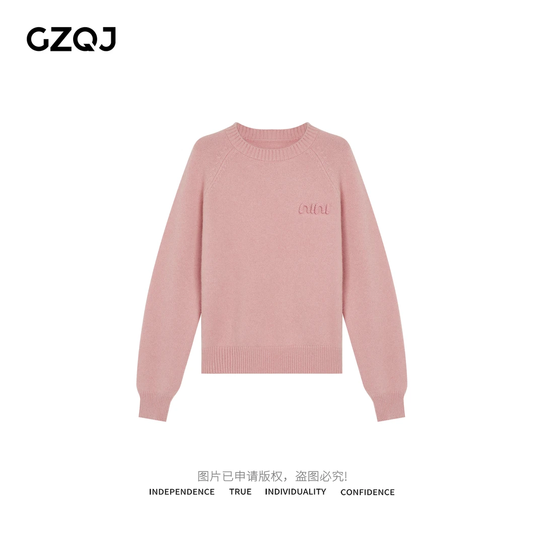 老琴私服【时光手册】圆领时尚刺绣字母绵羊毛保暖套头毛衣女3774