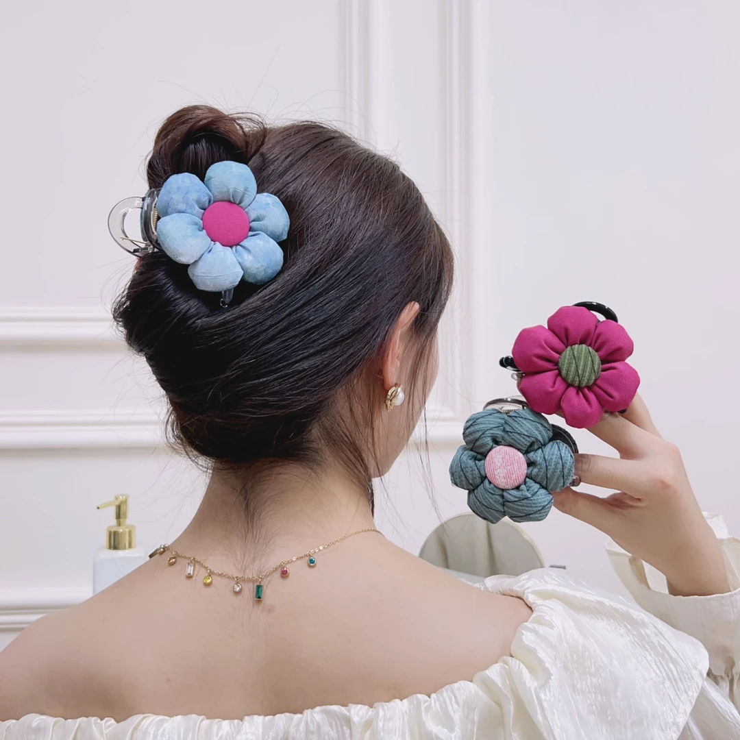 漫予复古花朵发夹女后脑勺盘发抓夹小众设计鲨鱼夹子头饰2024新款