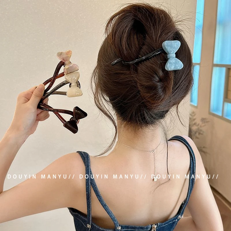 漫予复古清新蝴蝶结发夹女后脑勺扭扭一字抓夹2024新款夏季发饰品