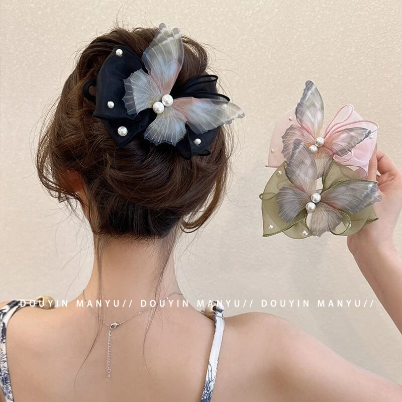 漫予新中式超仙蝴蝶盘发一字发抓夹女2024新款发夹后脑勺鸭嘴夹子