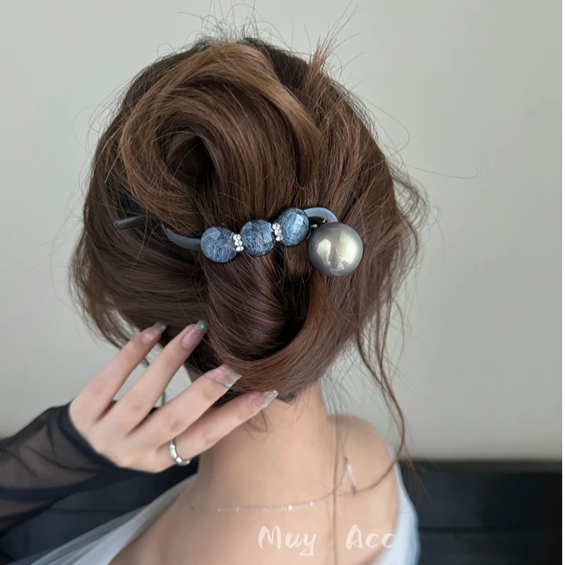 漫予鹊桥之上~气质珠珠发夹简约韩系高级感后脑勺盘发扭扭夹子
