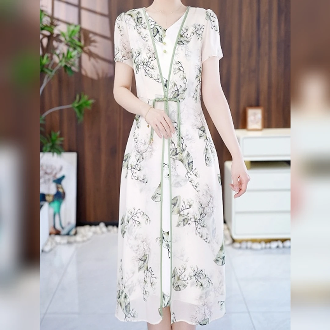 夏季新款新中式国风气质假两件连衣裙