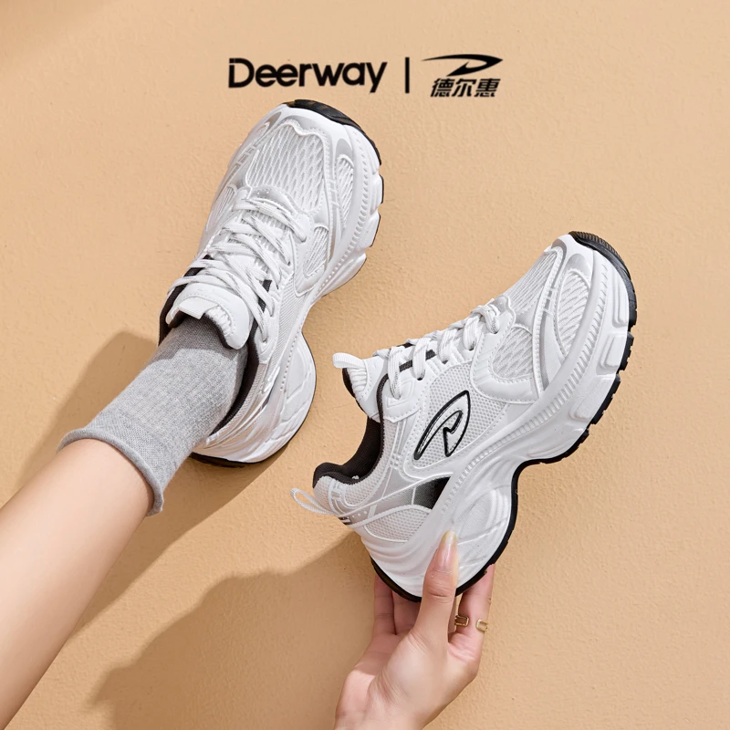 德尔惠秋季厚底老爹鞋女鞋2024新款透气小白鞋百搭潮流跑步鞋3365