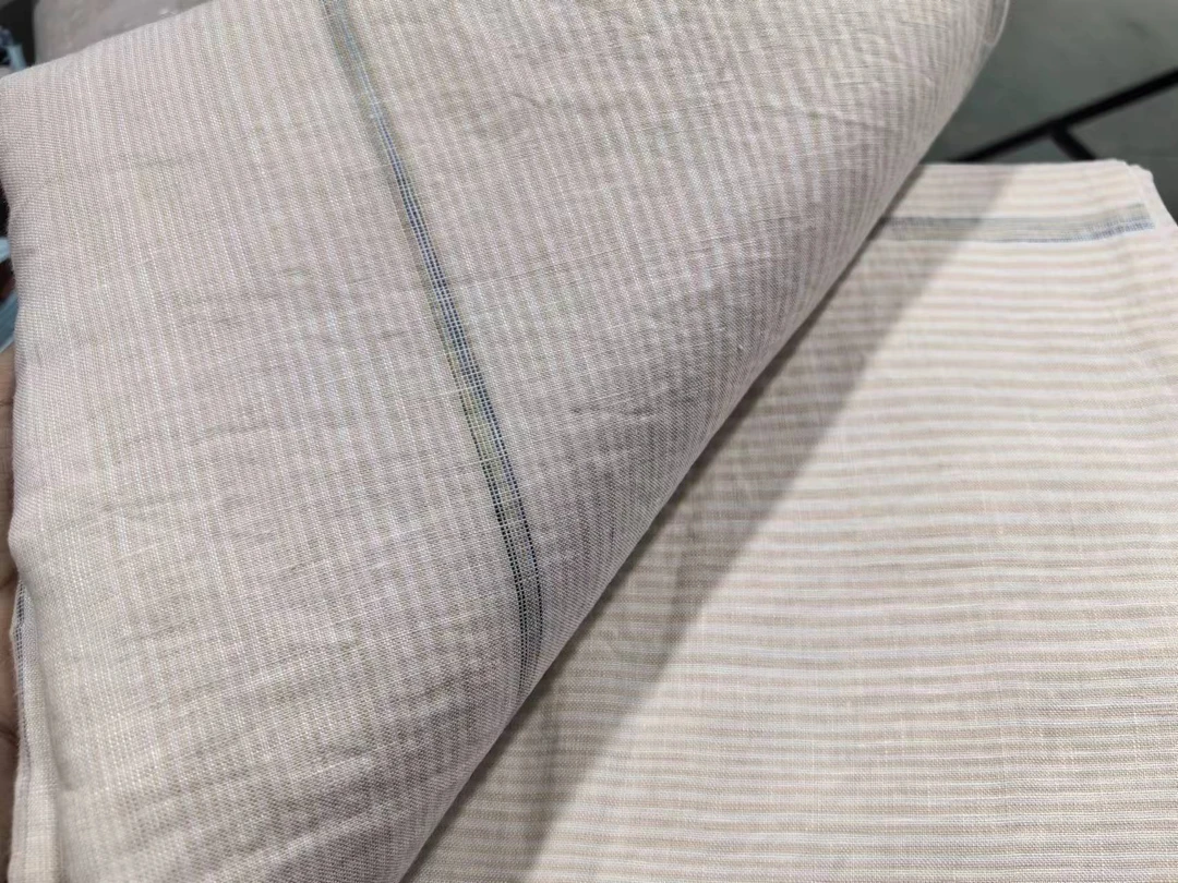 凡丝语亚麻粉白条纹色织三件套床品套件轻奢简约加厚