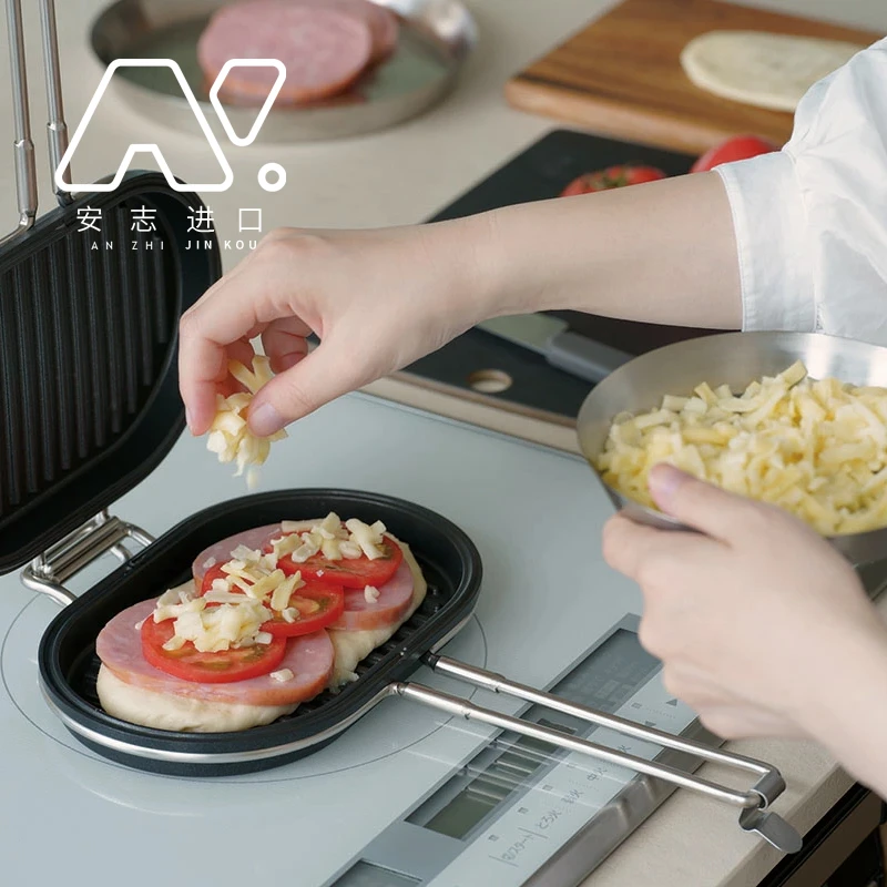 日本进口家事问屋帕尼尼锅不粘三明治双面夹锅早餐锅热压