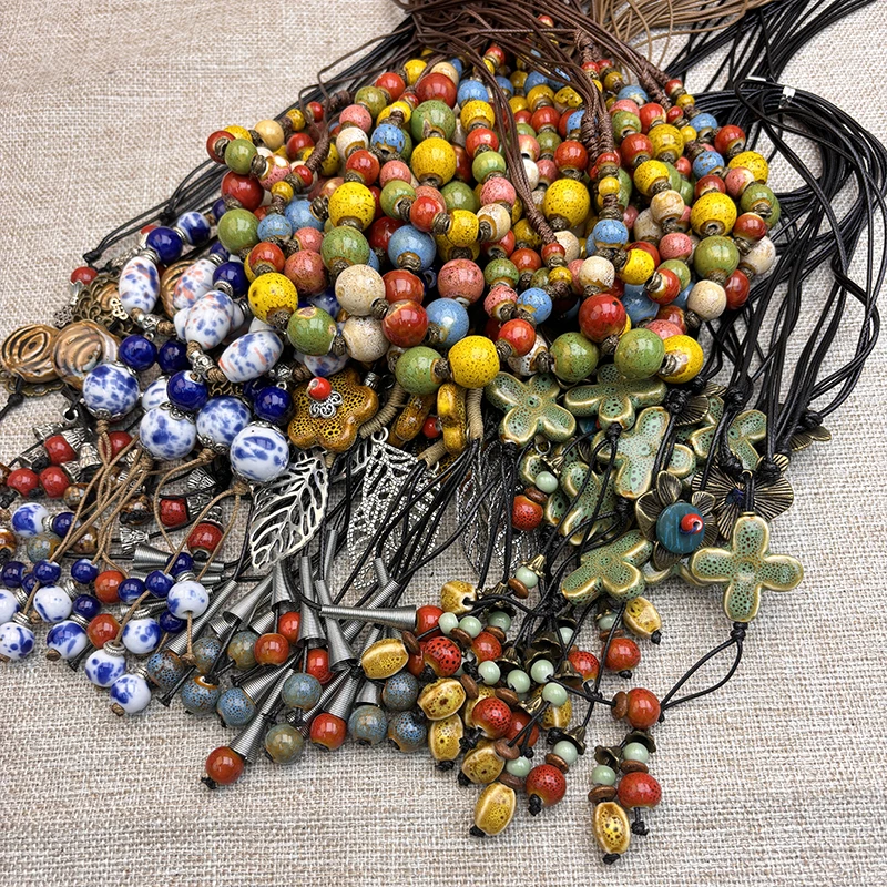 合金陶瓷项链 手工瓷项链长款中式民族古风项链气质百搭