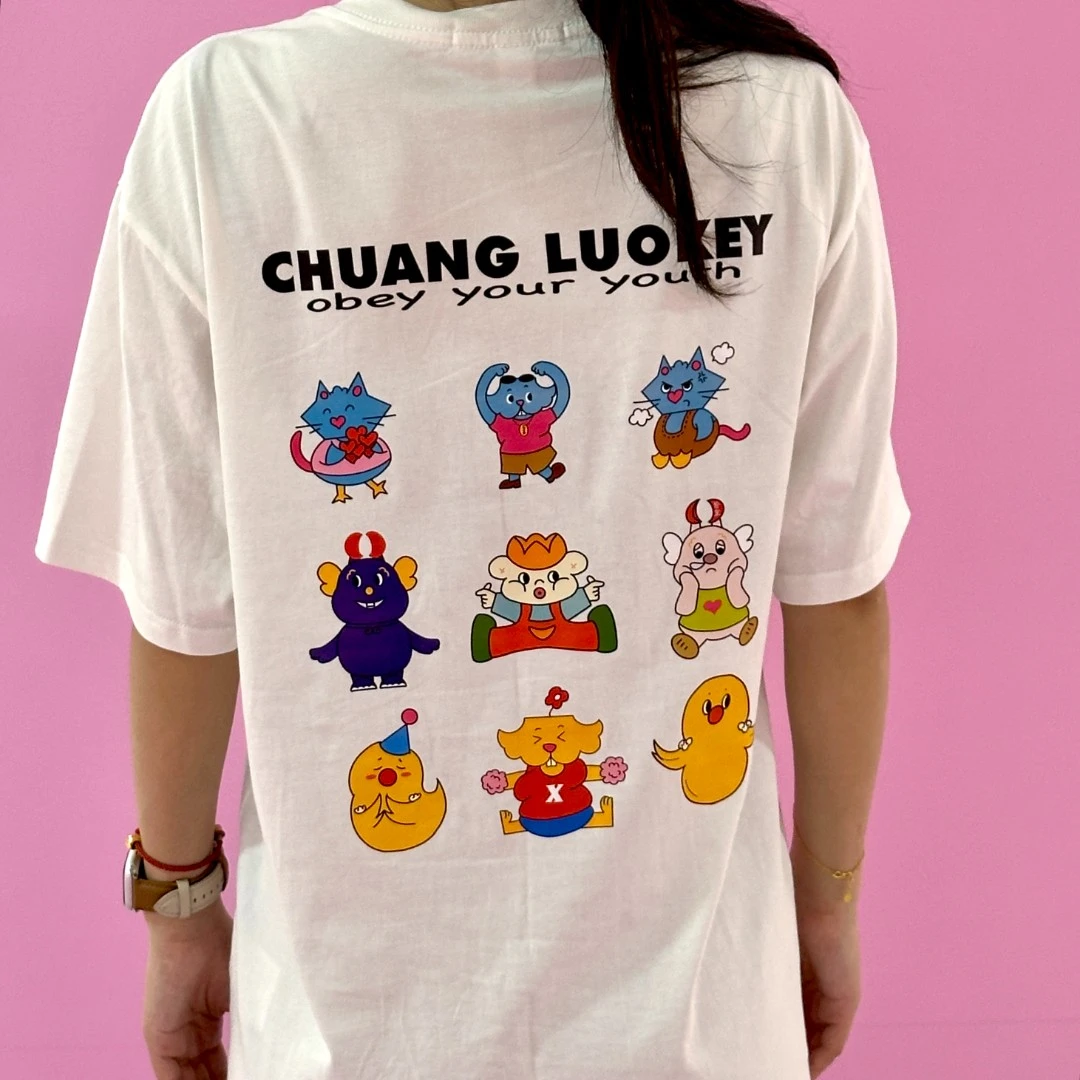 CHUANG LUOKEY比心家族9宫格表情包系列oversize潮流宽松短袖情侣