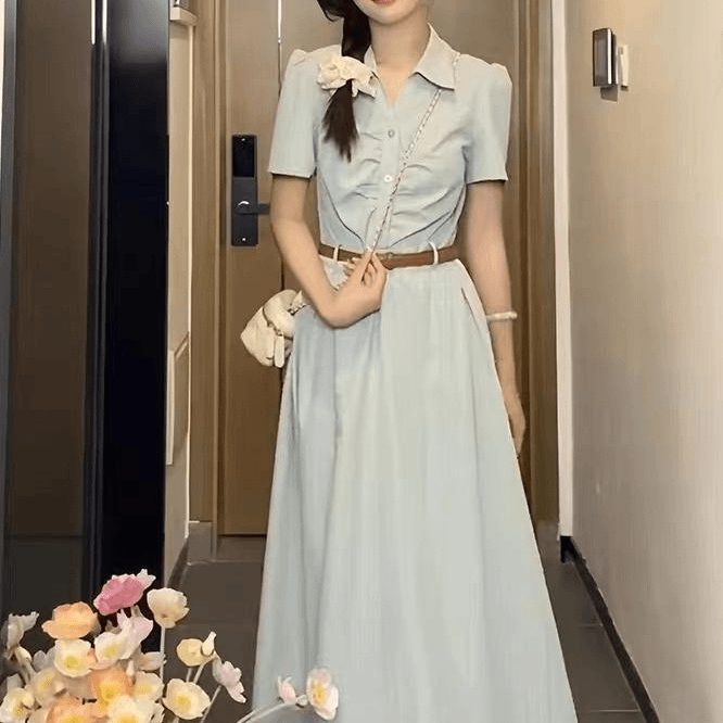 2024夏季新款女装气质名媛百搭减龄时尚收腰polo领中长款连衣裙