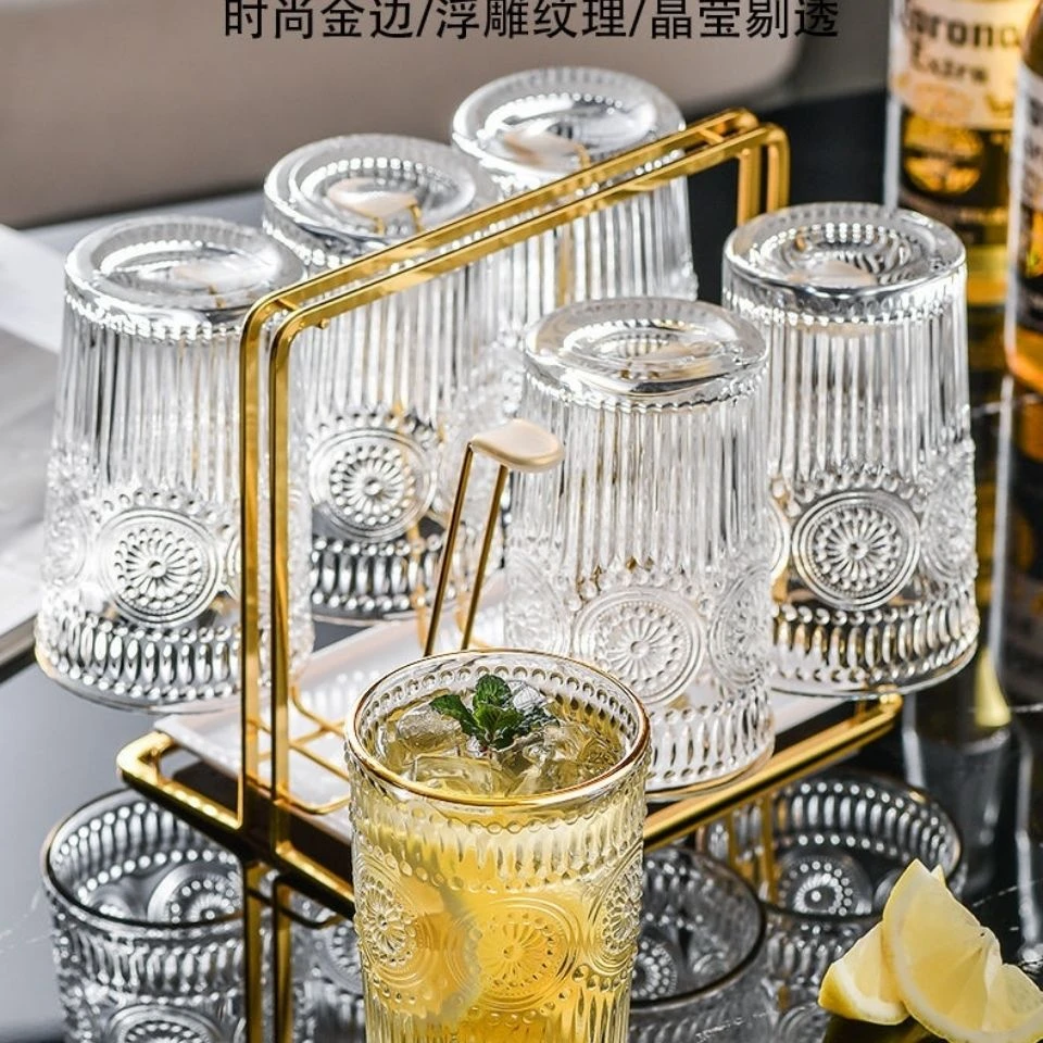 六只装家用玻璃杯太阳花早餐杯水杯玻璃家用咖啡杯牛奶杯子奶茶杯