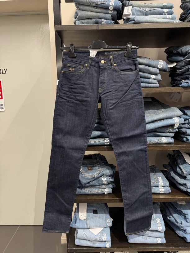 Armani Exchange J14 Skinny拉链金扣紧身小脚裤深蓝色 不退换