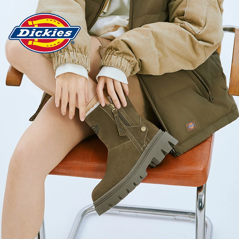 Dickies秋冬保暖抗冻厚款女高帮美拉德真皮百搭时尚英伦雪地靴90