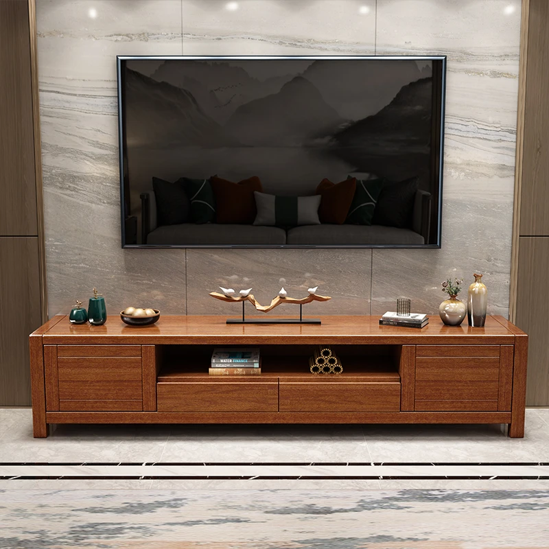 胡桃木实木电视柜中式新中式方形客厅家用小户型地柜影视柜新中式