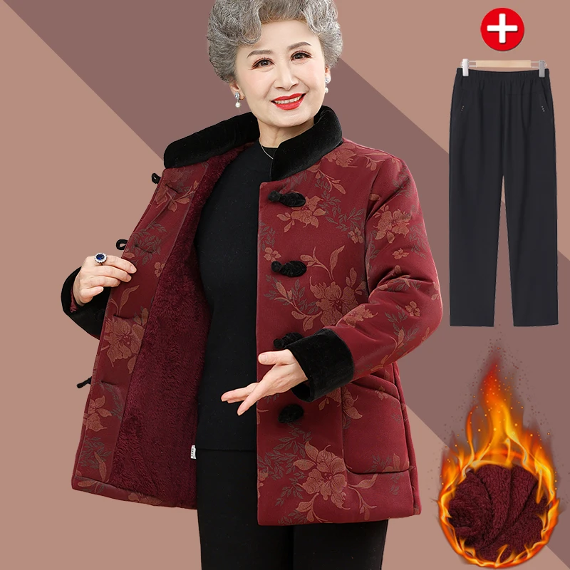 奶奶装冬装加绒棉衣老年人棉袄女老太太衣服老人60岁妈妈冬季外套