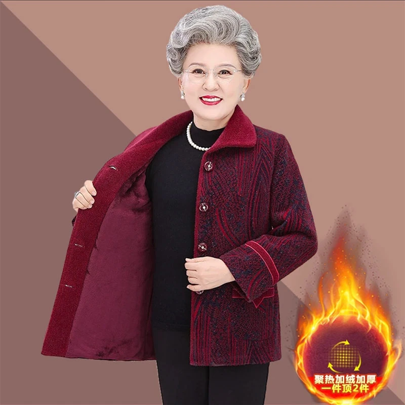 老年人冬装女毛呢外套奶奶装新款老太太水貂老人衣服加绒妈妈装