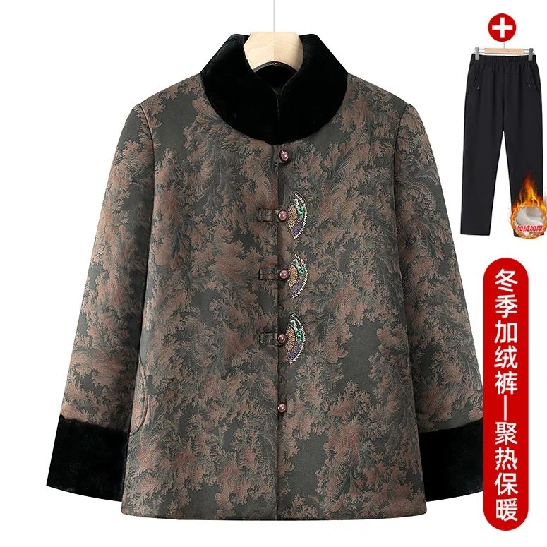 中老年妈妈棉服60岁70岁80岁奶奶冬装加绒加厚棉衣老人衣服棉袄