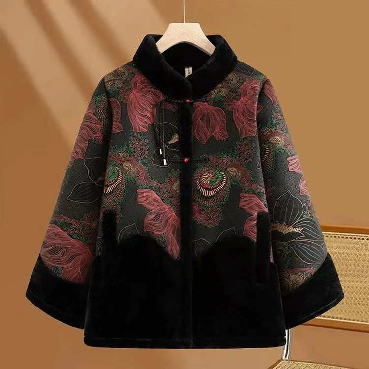 秋冬季中老年女装奶奶加绒外套冬装妈妈国风上衣老太太（龙资源）