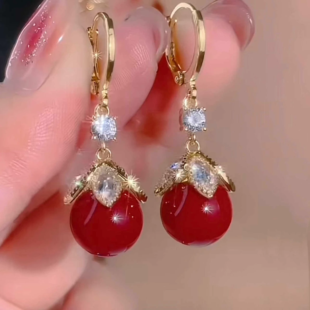 锌合金耳饰 小众设计高级感红色耳扣耳环女韩国气质网红高端精致