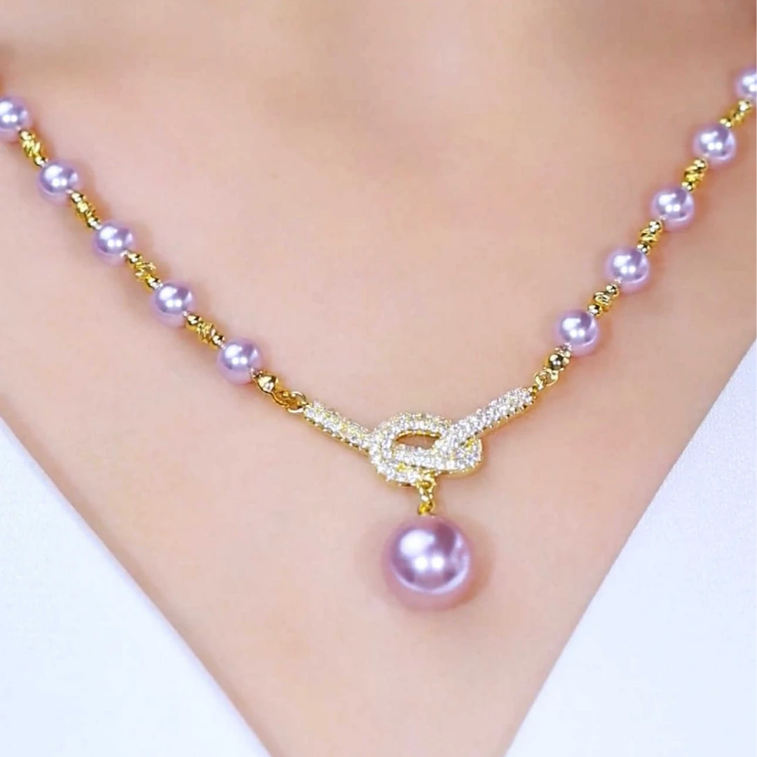 铜合金项链 轻奢紫色满钻项链女2024年新款气质时尚百搭锁骨链