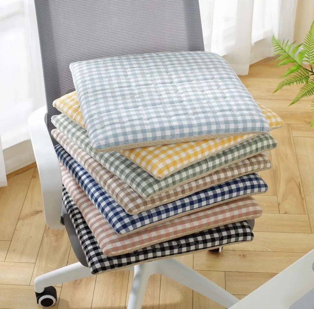 简约北欧棉布椅子垫可拆洗硬质棉布艺餐椅垫防滑久坐座垫椅垫绑带