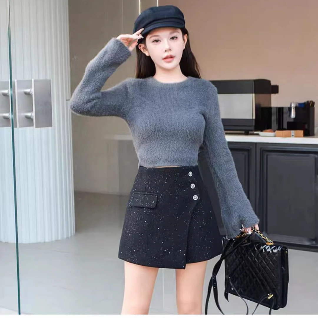 小香风不规则半身裙裤秋冬百搭高腰显瘦气质网红韩版半裙秋冬款