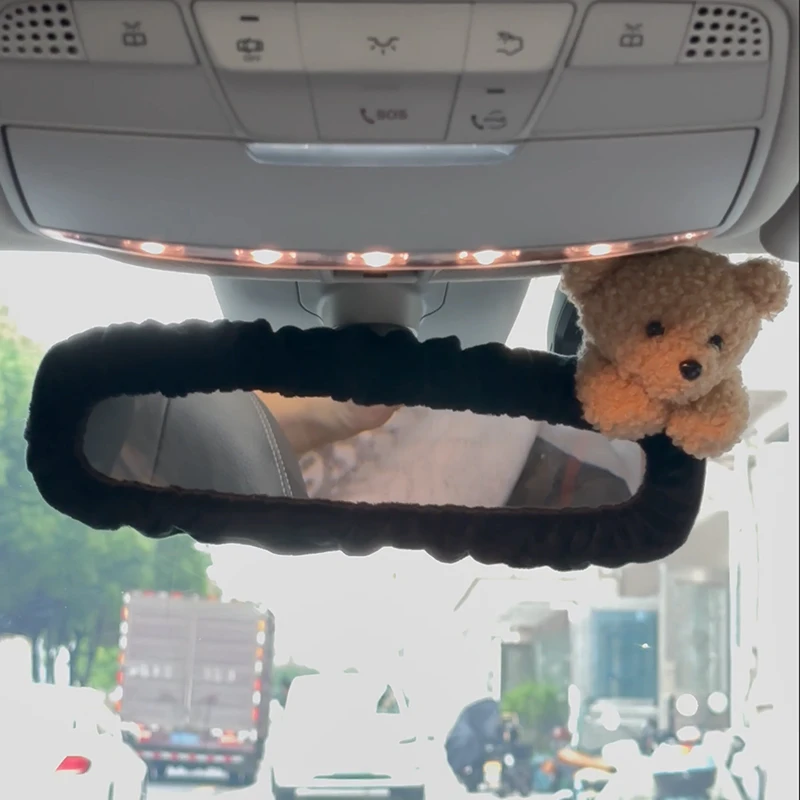 汽车后视镜套装饰套可爱小熊车内倒车镜新款女士卡通车饰挂件通用