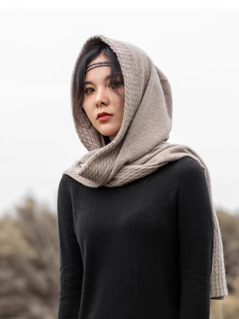 加厚型 ZD-663# 山羊绒围脖帽子一体帽女围巾帽子两用秋冬加厚205