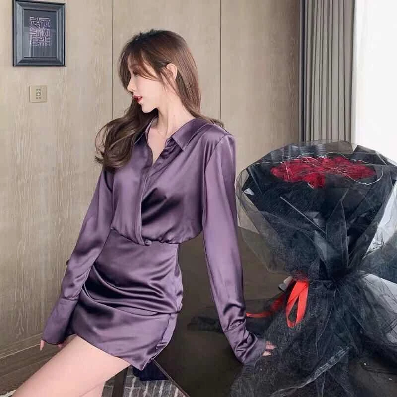 御姐纯欲风衬衫裙衬衣连衣裙紫色修身收腰包臀又御又仙的连衣裙