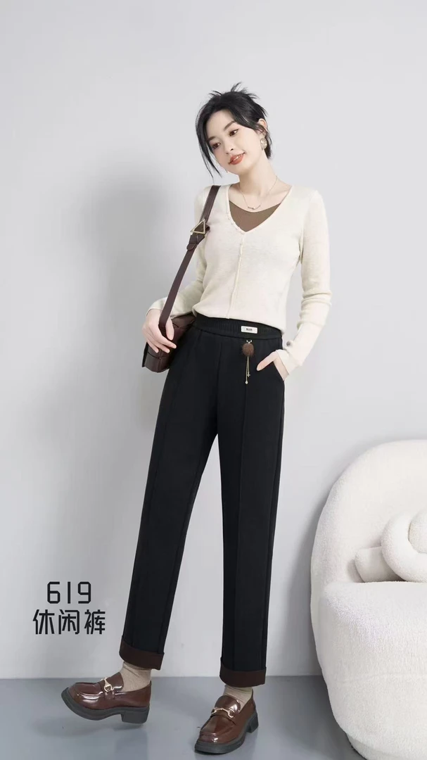 【尚品胖小妞】【619羊绒烟管裤1818】24百搭冬季新款加绒加厚烟管裤